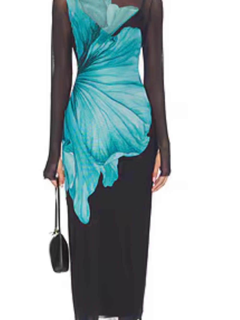 AFRM Black Midi Dress with Teal Floral Bodice - Picture 4 of 7